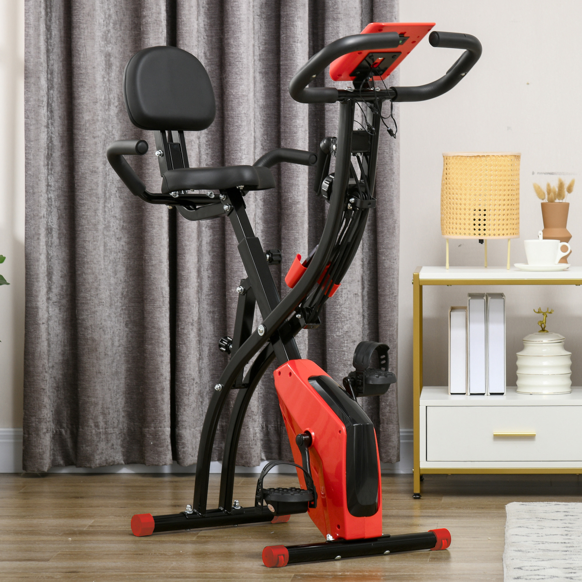 2-In-1 Upright Exercise Bike 8-Level Adjustable with Pulse Sensor Red