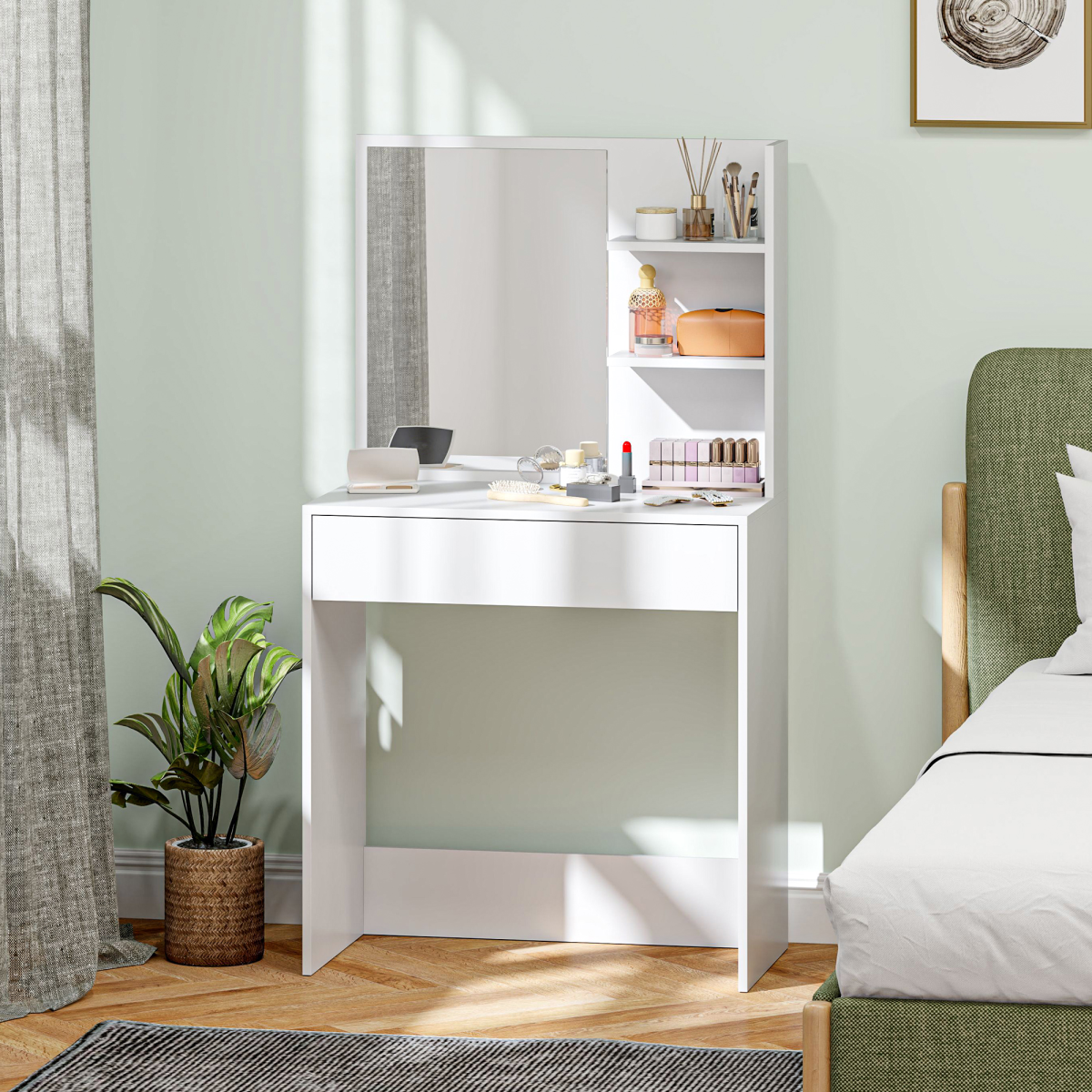 HOMCOM Dressing Table with Mirror and Storage, Modern Vanity Desk, White