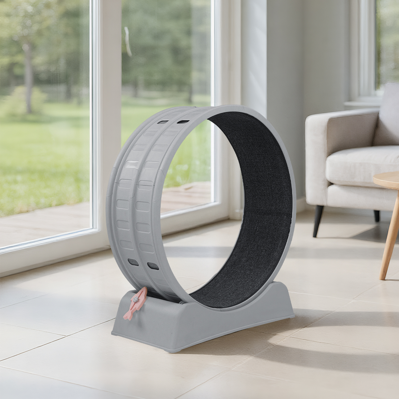 80*34*86CM, Gray PP track connector assembly, Round shape with gray carpet + 1 cat teaser stick, 15kg cat treadmill