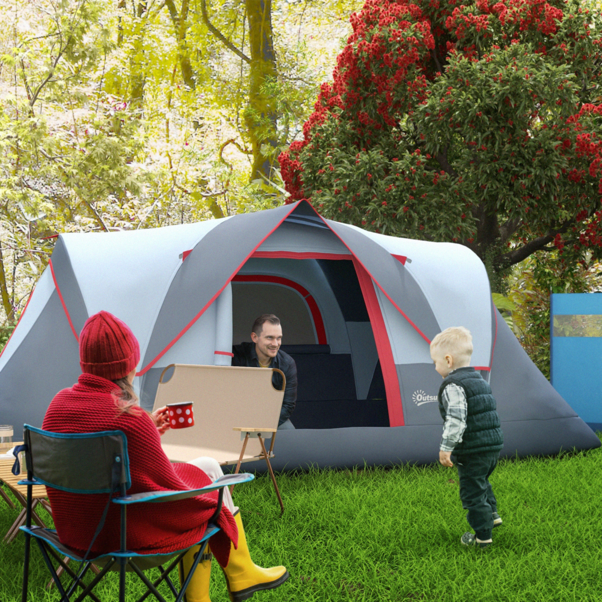 Outdoor  Camping Tent For 5-6 W/ Bag, Fiberglass & Steel Frame Outsunny