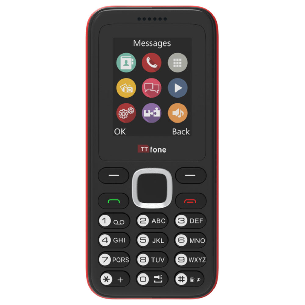 TTfone TT150 Unlocked Basic Mobile Phone UK Sim Free, Long Battery Life, Dual Sim with camera and games, easy to use, durable and light weight pay as you go - Red with Mains Charger and Giffgaff Sim Card