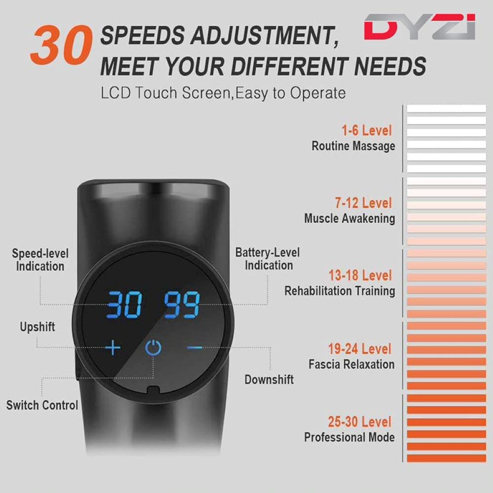 Handheld Dyzi Massage Gun, Percussion Deep Tissue Muscle Body Massager 6 Heads