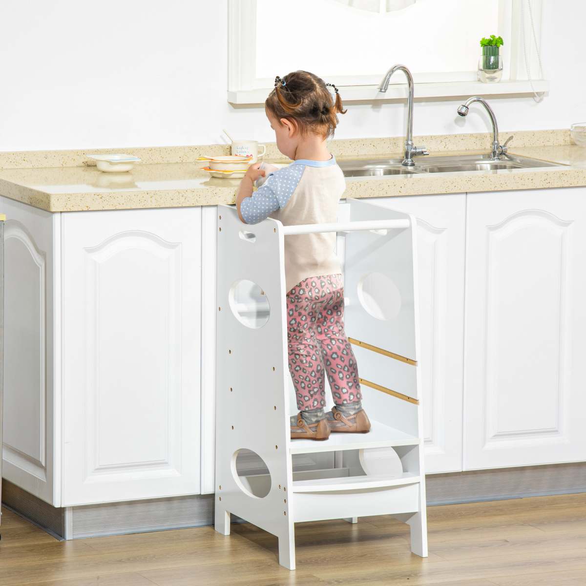 Kids Step Stool Toddler Kitchen Stool w/ Adjustable Standing Platform