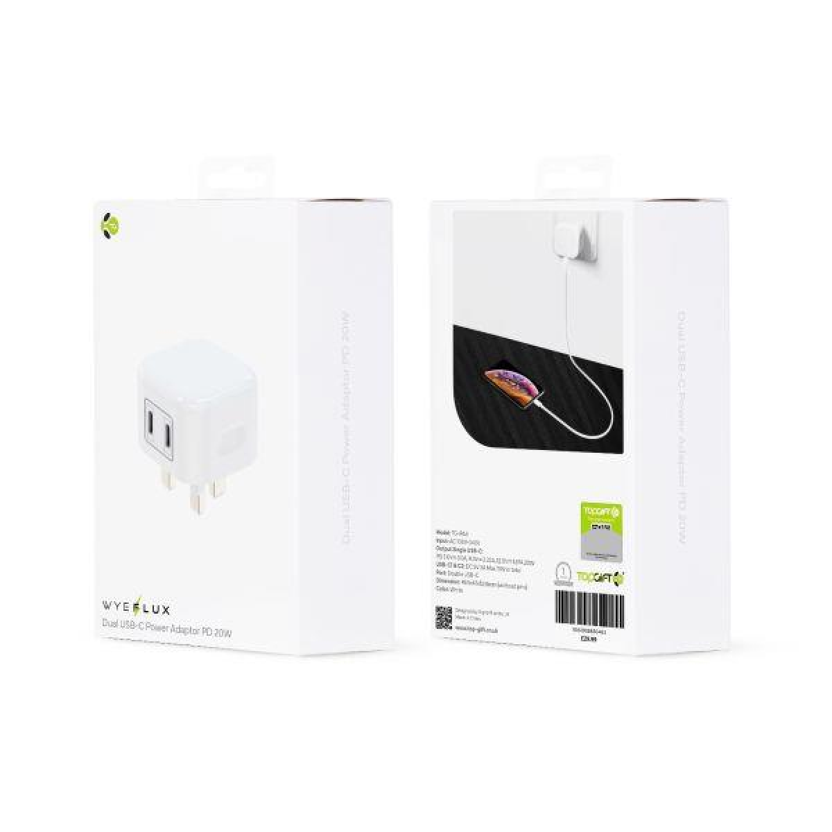 WYEFLUX Dual USB-C Power Adapter PD 20W