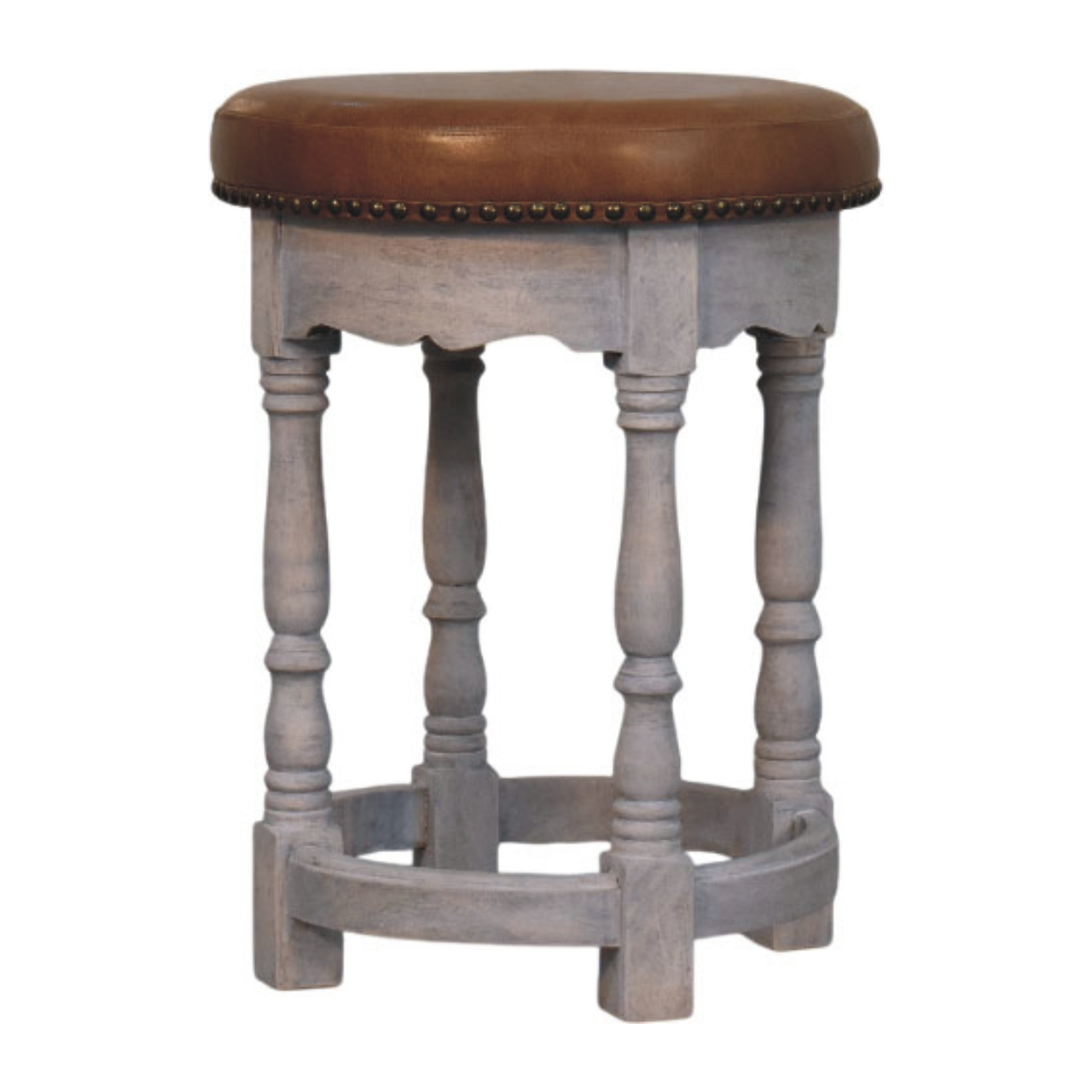 Artisan Furniture Solid Wood Rustic Charm Stool, Upholstered, Brown
