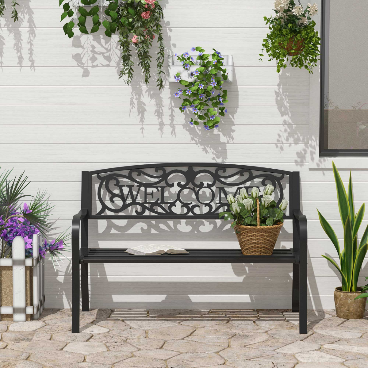 126Lx60Wx85H cm Steel Bench-Black