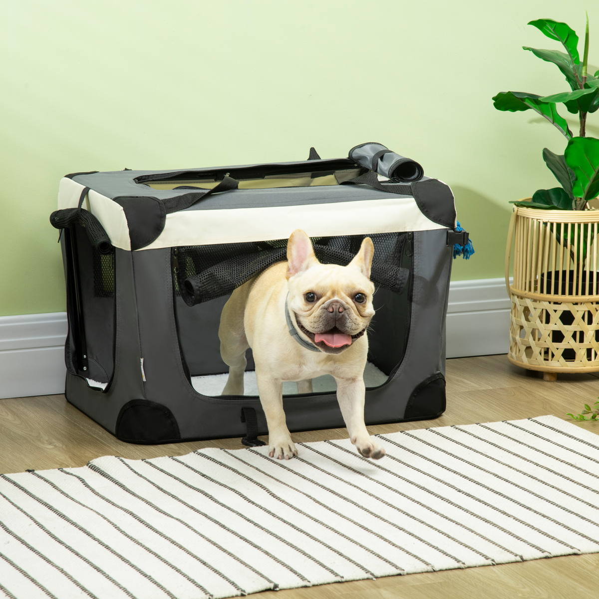 60cm Foldable Pet Carrier w/ Cushion, for Mini Dogs and Cats - Grey Pawhut