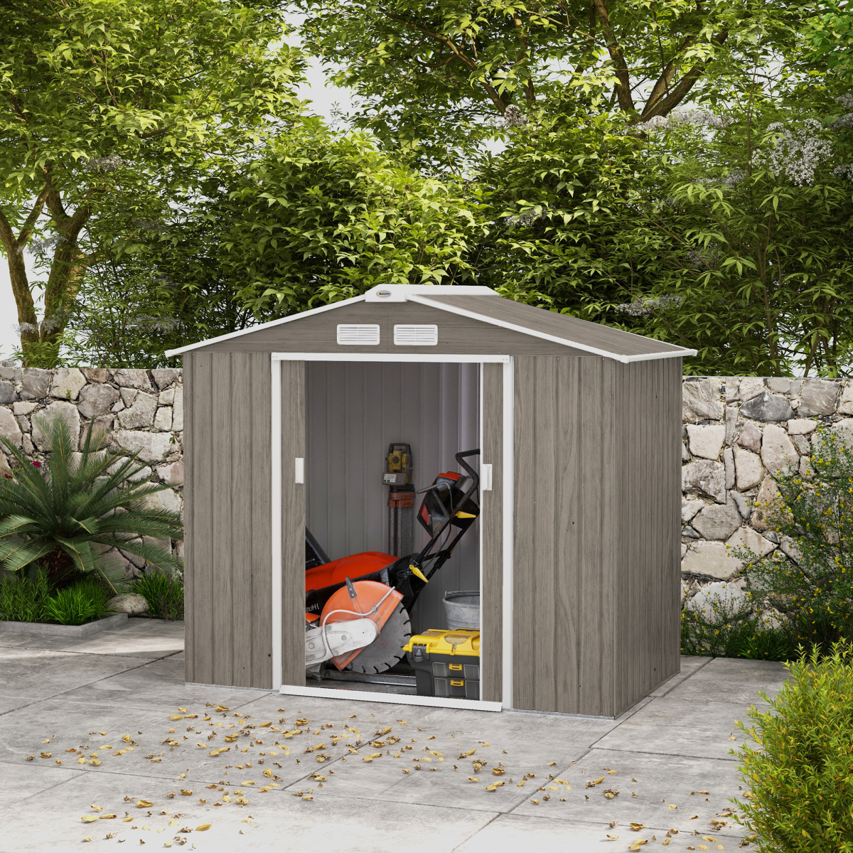 Outsunny Garden Shed Storage Unit with Locking Door Floor Foundation Vent Brown