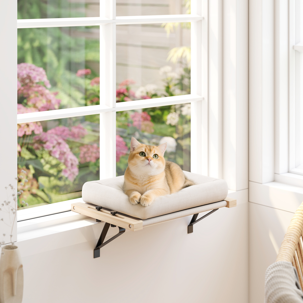 PawHut Cat Radiator Bed, Adjustable Hanging Cat Hammock with Cushion, Cream