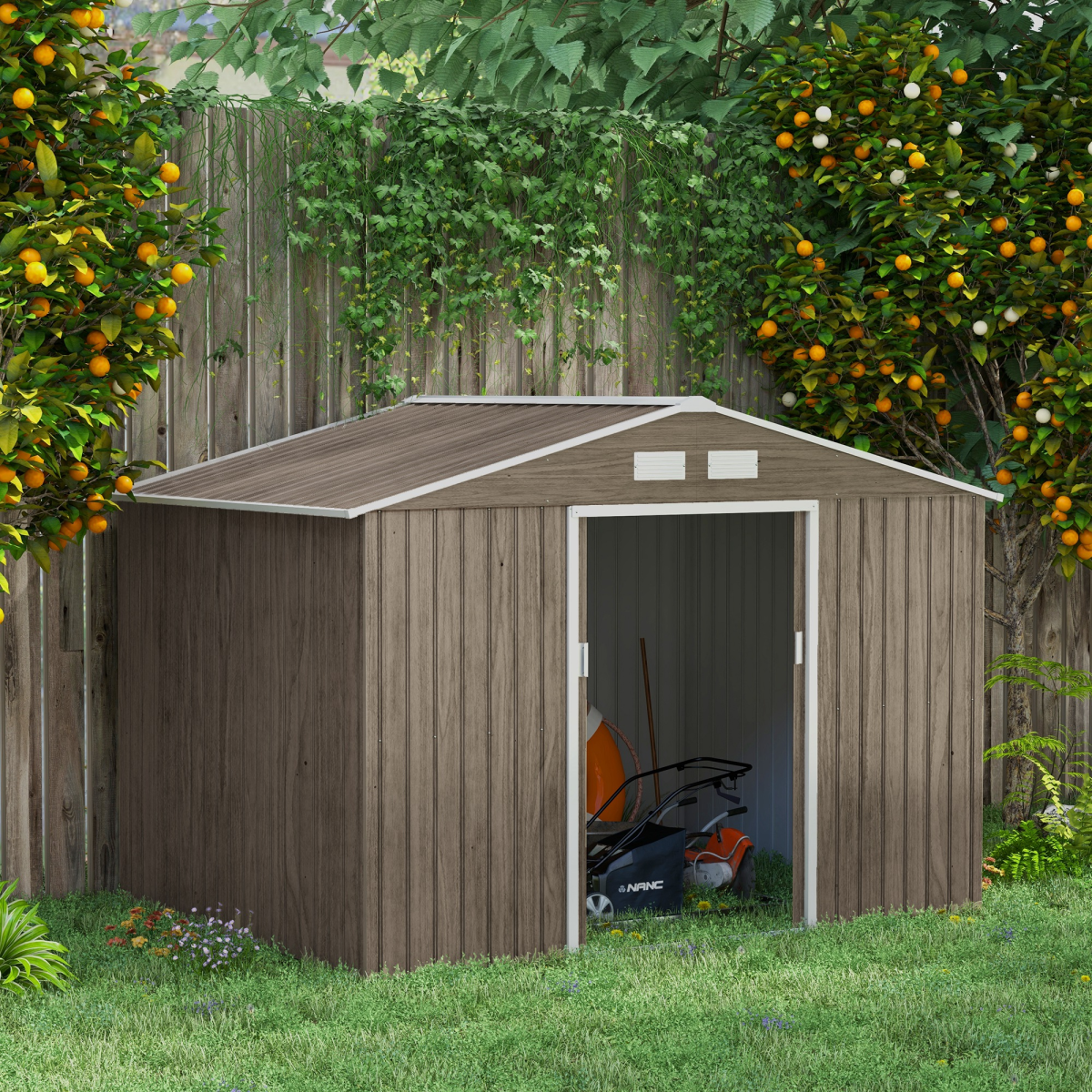 Outsunny Garden Shed Storage Unit withLocking Door Floor Foundation Vent Brown