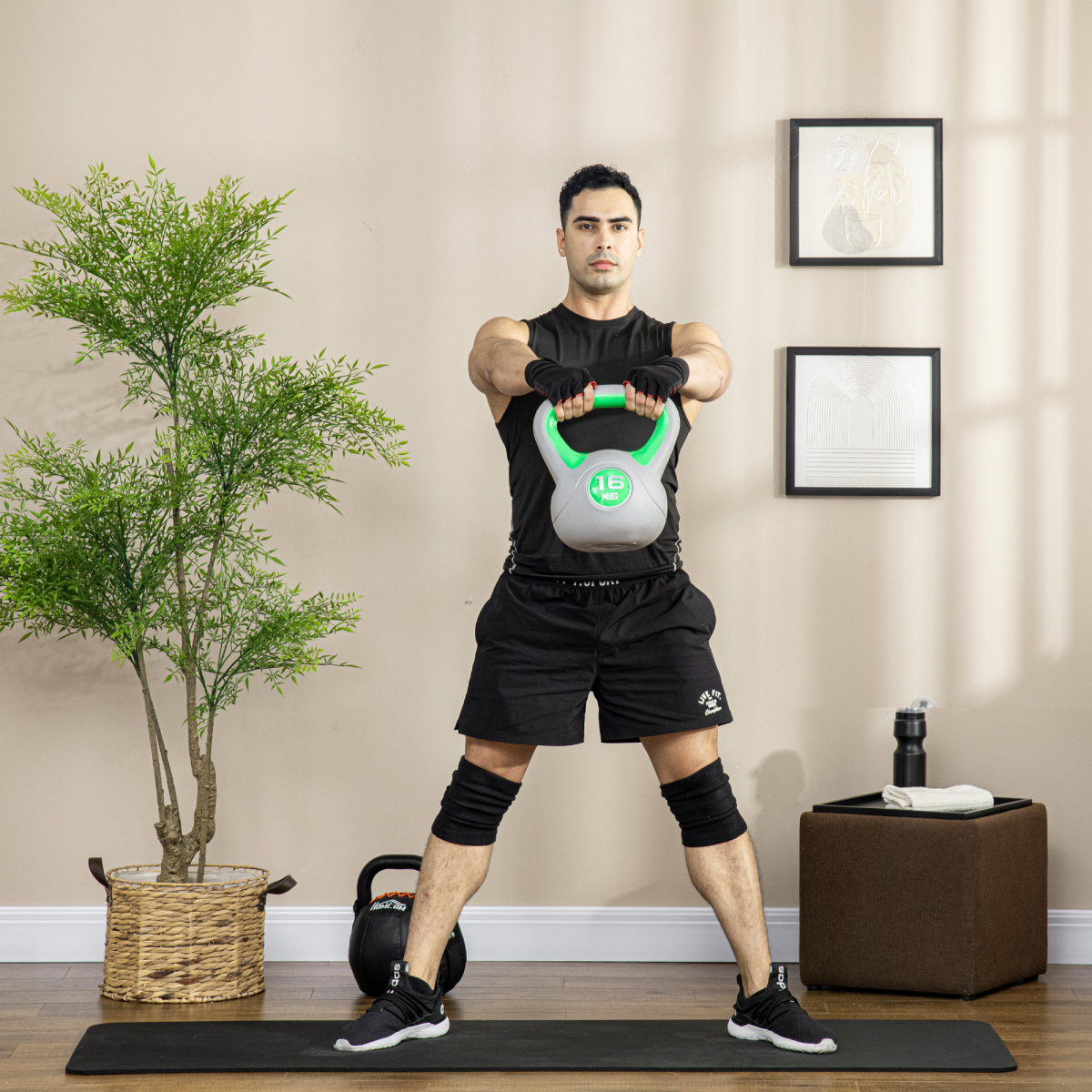 SPORTNOW 16kg Kettle Bell with Handle for Home Gym, Green and Grey