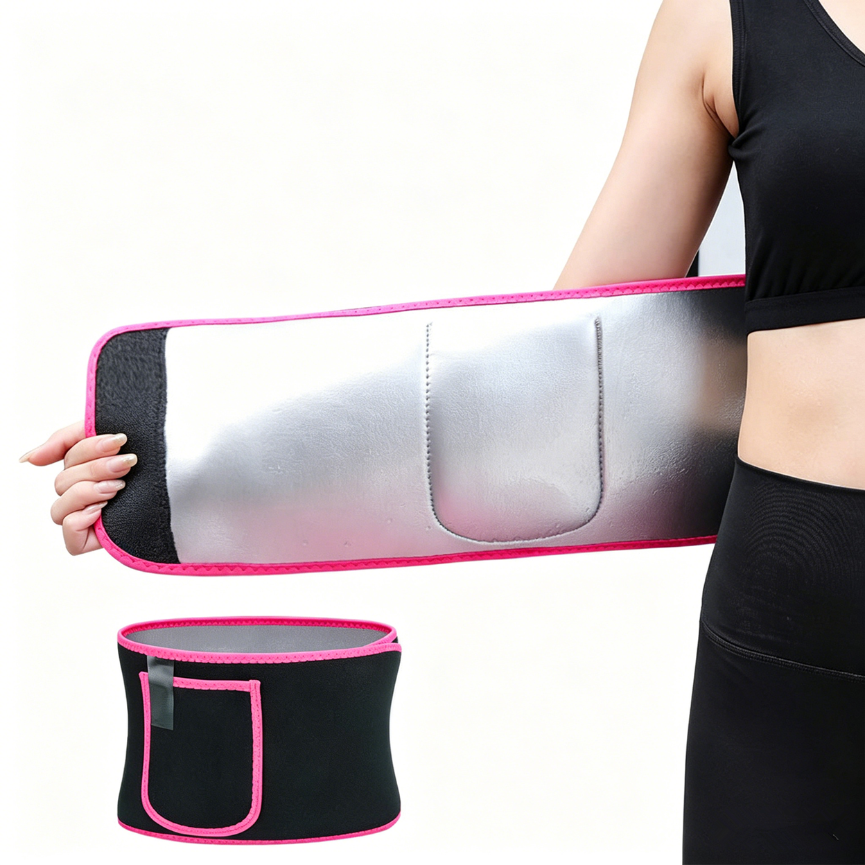 Waist Trimmer Belt Body Shaper Weight Loss Girdle Waist Trainer w/ Phone Pocket Pink-Black-Silver