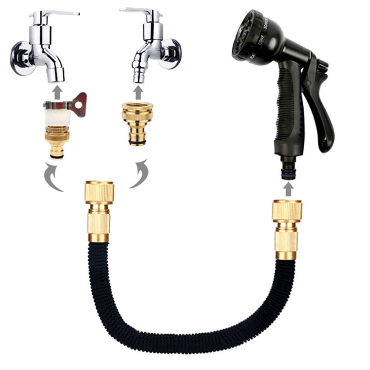 Heavy Duty 25FT Expandable Garden Hose Pipe Flexible With Water Spray Gun UK