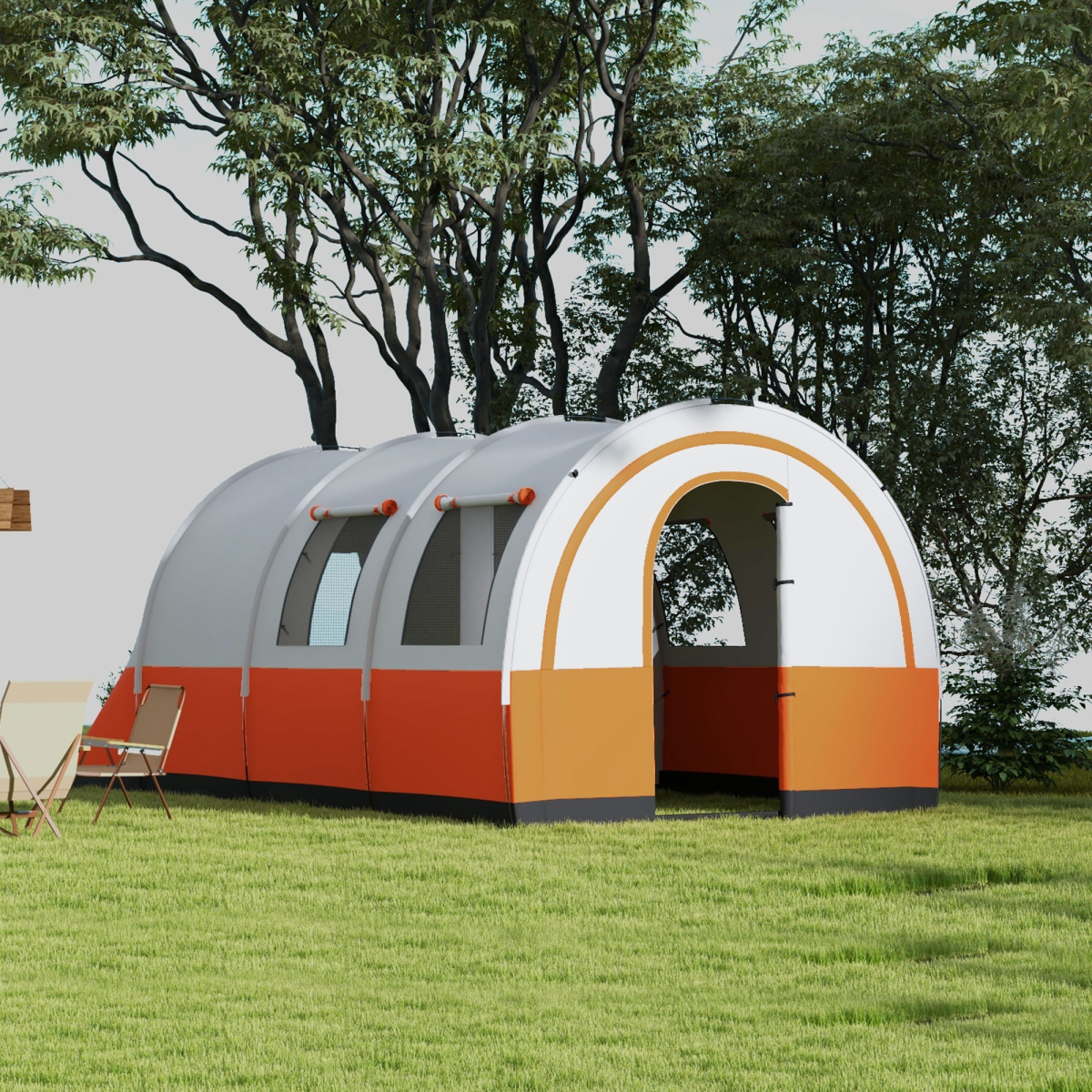 Outsunny Camping Tent, 3000mm Waterproof Family Tent for 5-6 Man, Cream/Orange