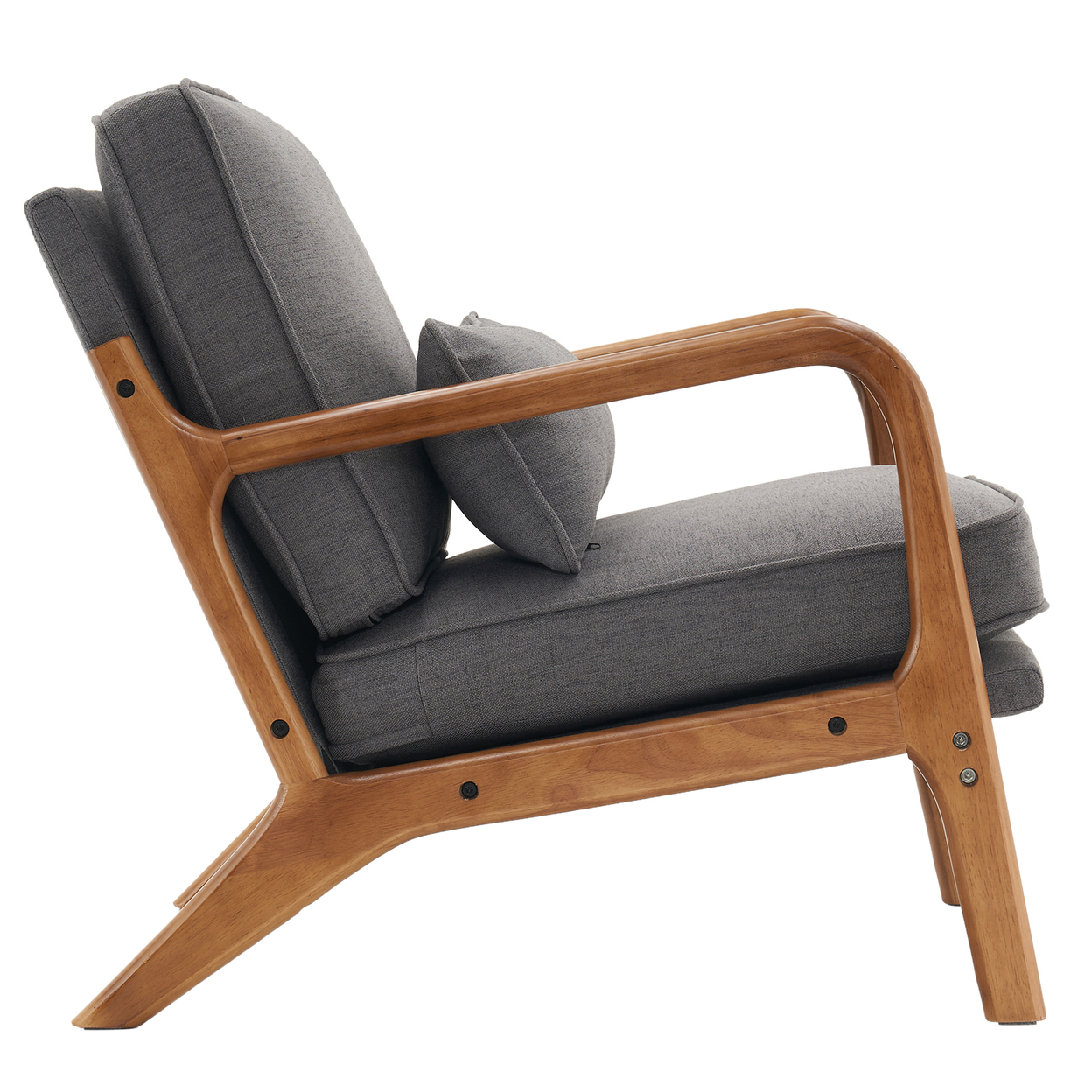 【Same Code：44658239】Oak Armrest Oak Upholstered Single Lounge Chair Indoor Lounge Chair Dark Grey