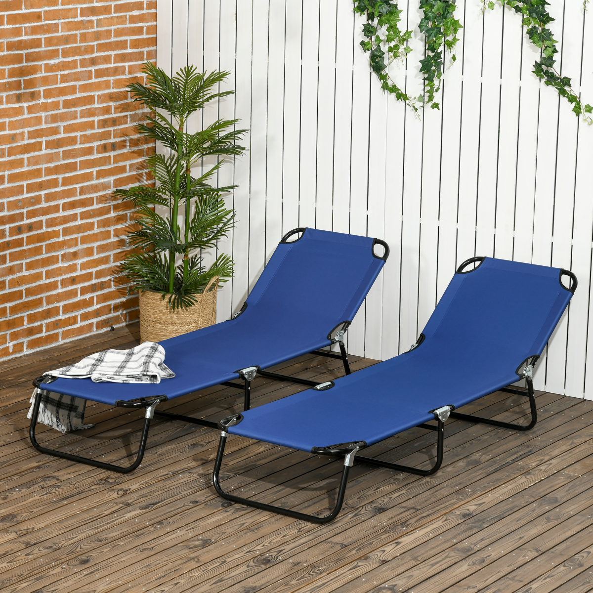 Outsunny  Folding Sun Loungers Set of 2 with Adjustable Backrest, Blue