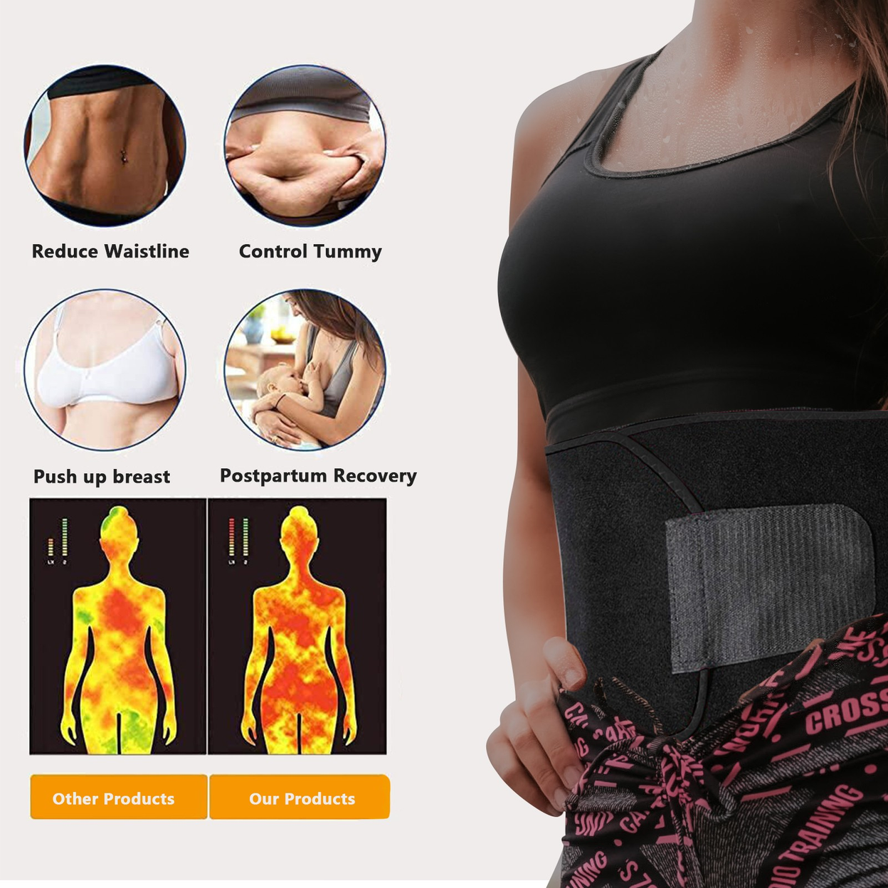 Waist Trimmer Belt Body Shaper Weight Loss Girdle Waist Trainer w/ Phone Pocket Black-Silver