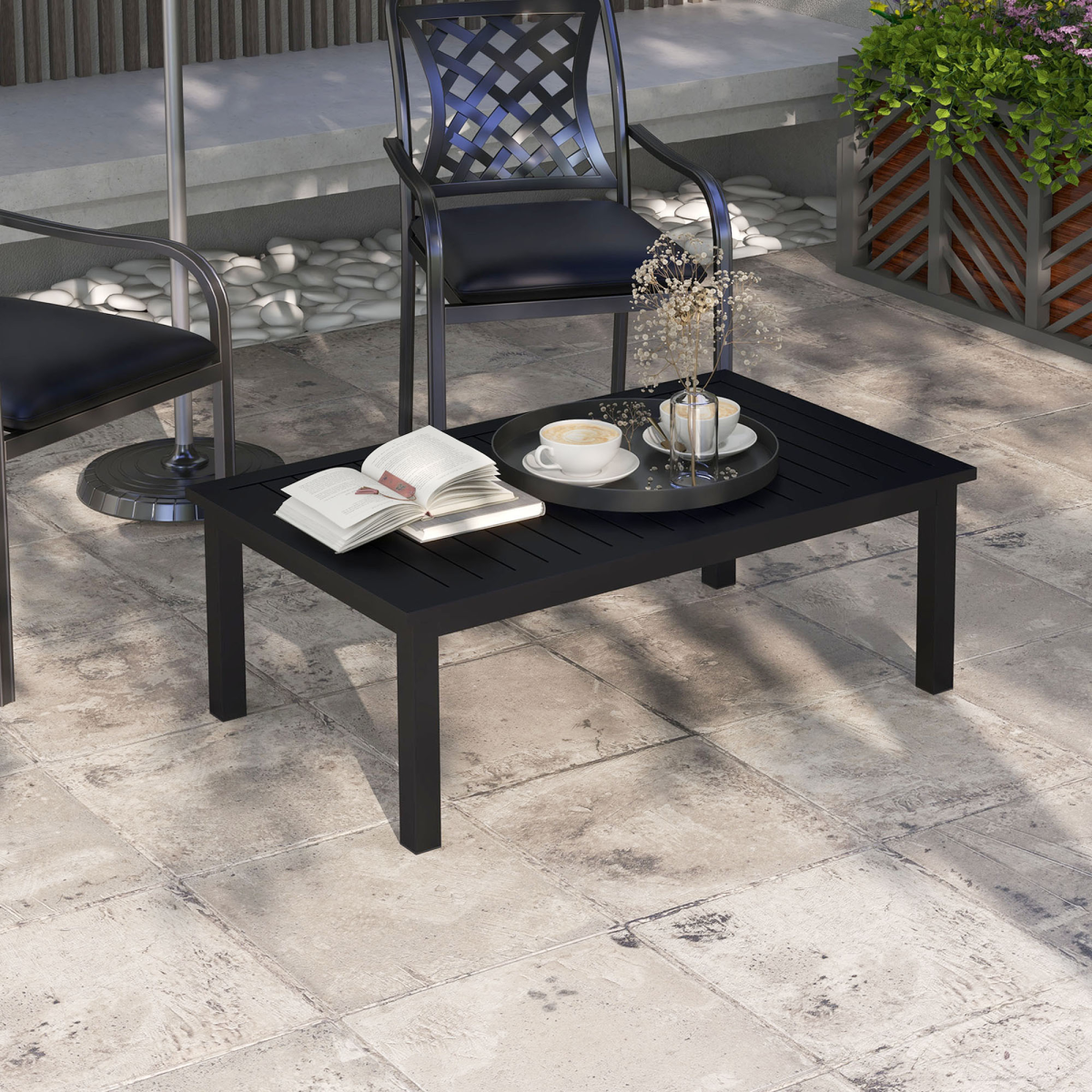 Outsunny Aluminium Outdoor Coffee Table Patio Table, Black