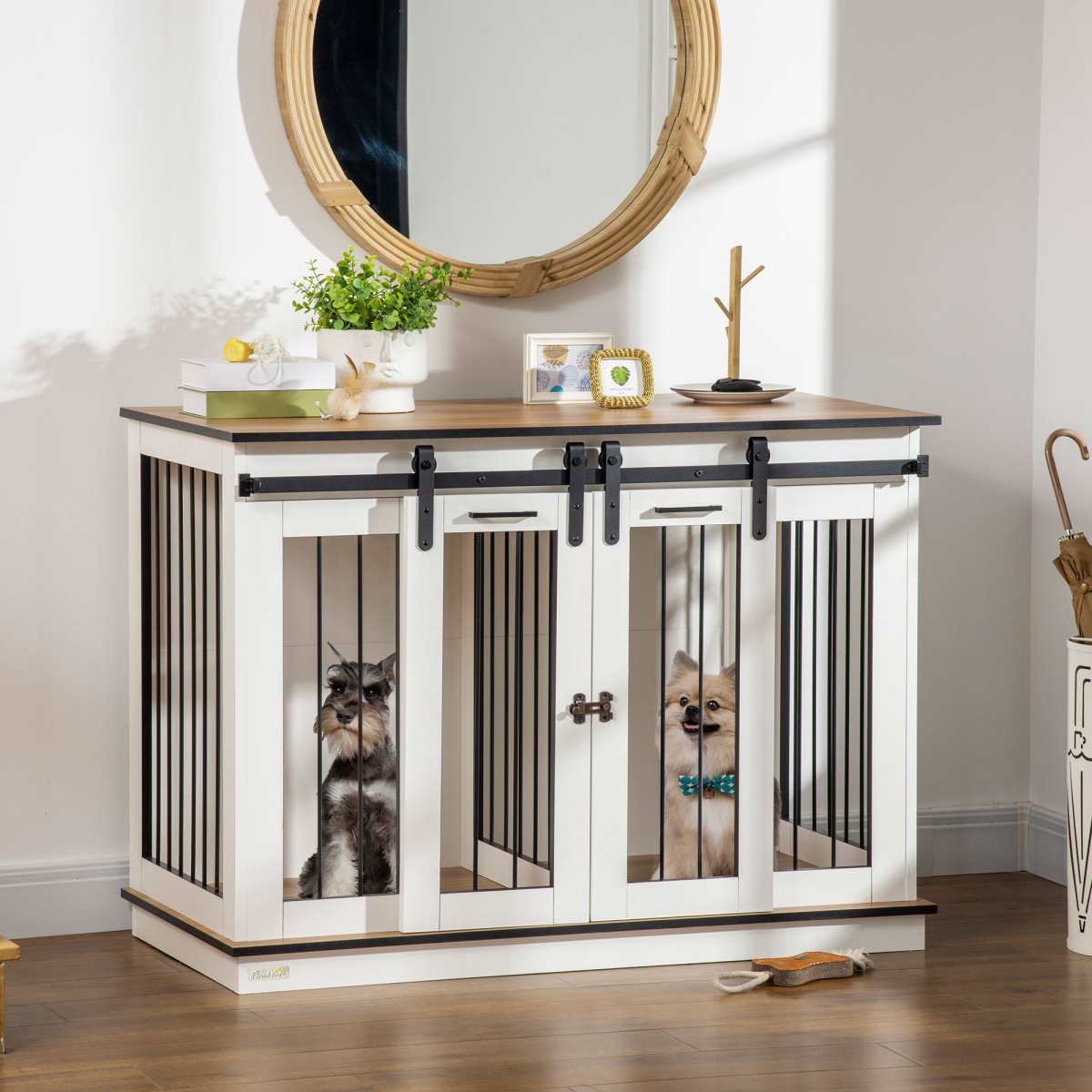 Dog Crate Furniture for Large Dogs, Double Dog Cage for Small Dogs, White