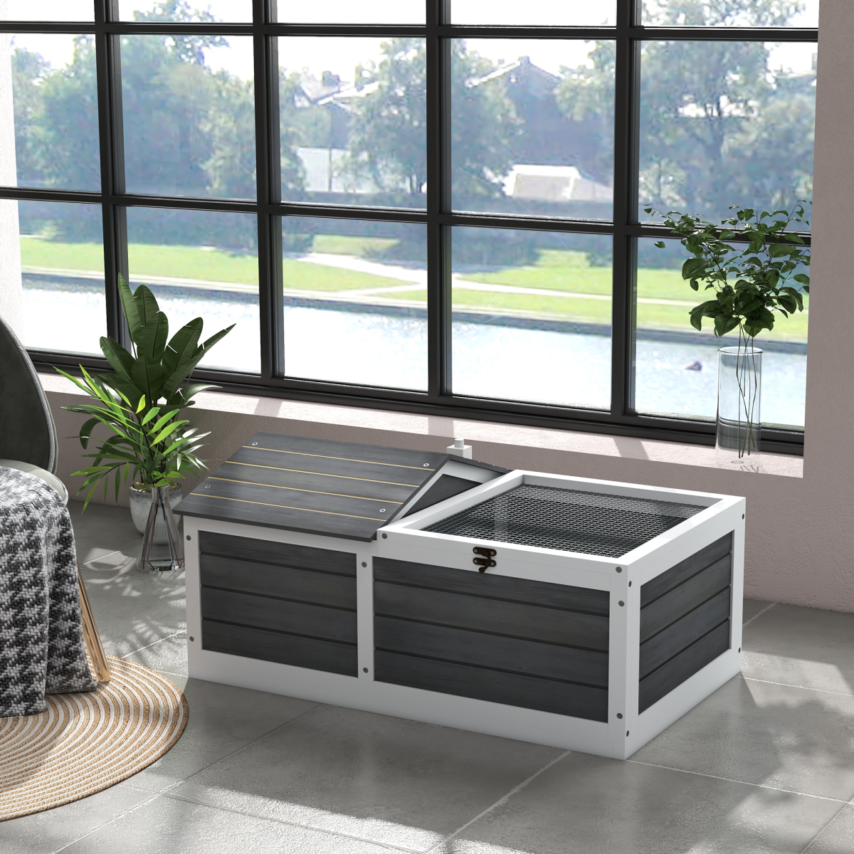 Tortoise House with Openable Top, Tray, for Indoor and Outdoor use - Grey