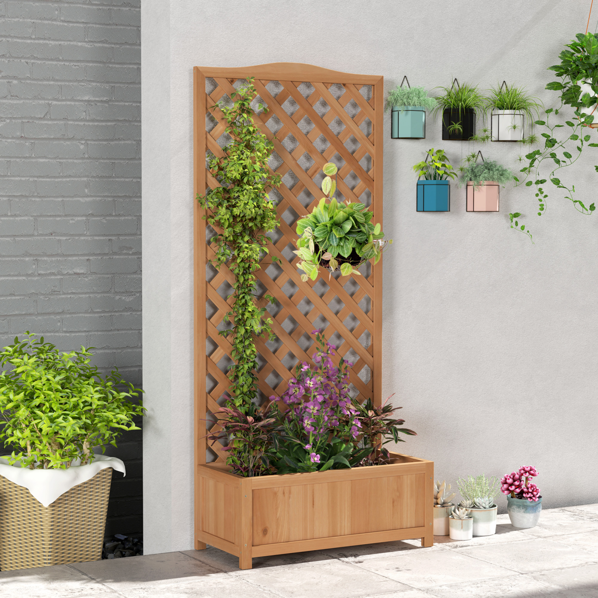 Garden Wooden Planter Box with Trellis 76x36x170cm, Brown Bed