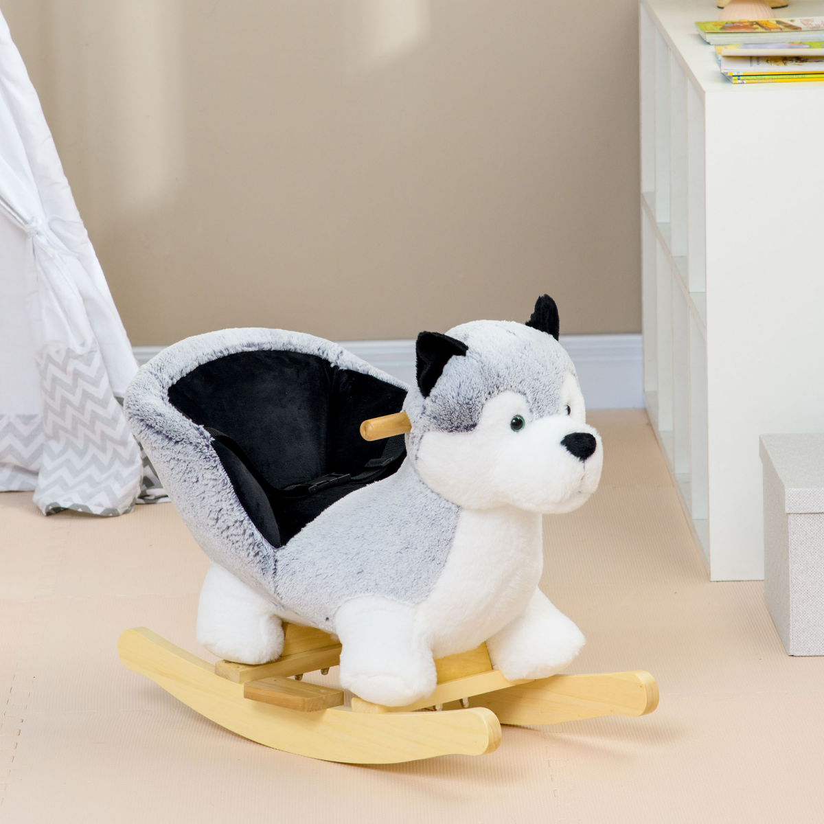 HOMCOM Husky-Shaped Baby Rocking Horse with Seatbelt, for Ages 18-36 Months