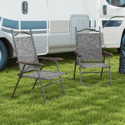 Outsunny Folding Chairs Set with Armrest, Breathable Mesh Fabric Seat, Grey