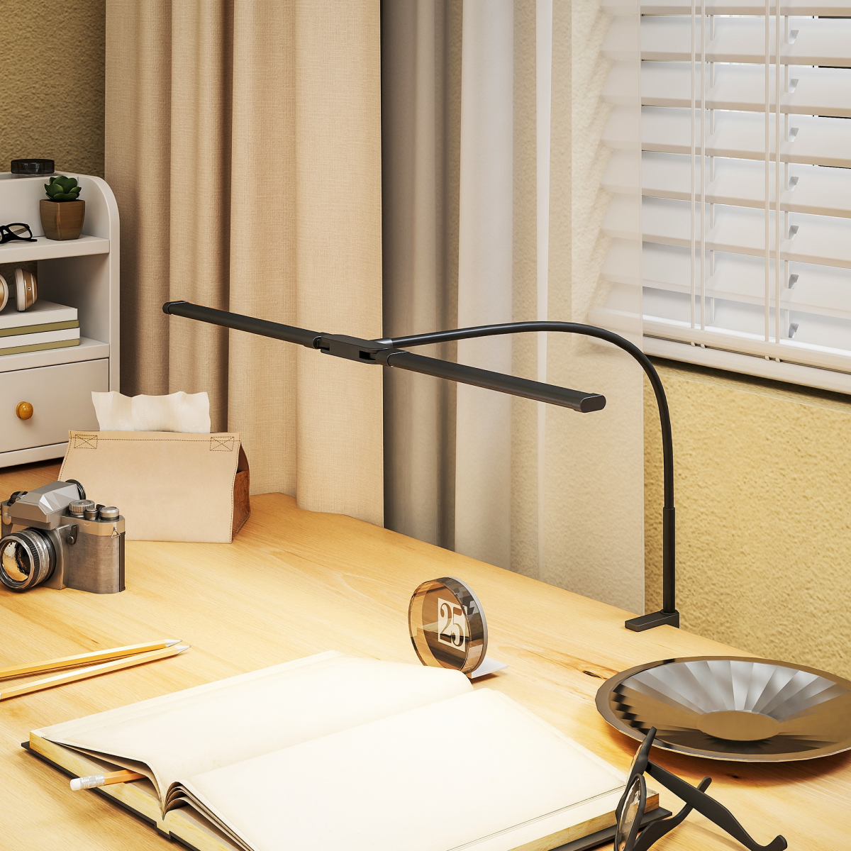 HOMCOM Double Head Table Lamp with 3 Colour Modes & 10 Dimmable, Black