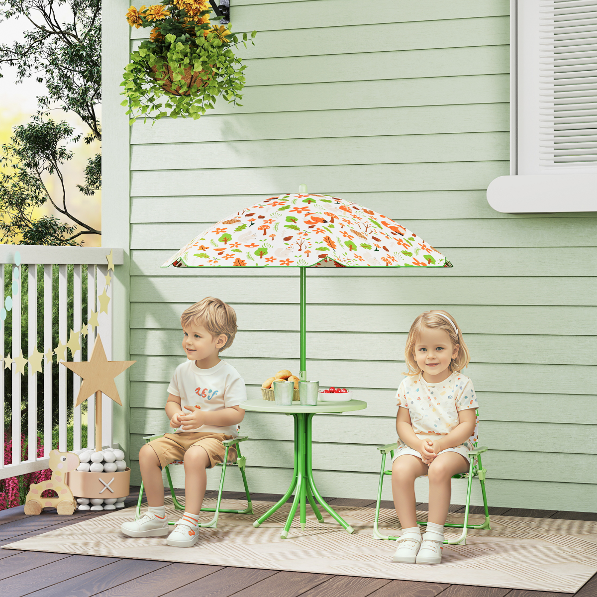 Cute Fox Design Kids Outdoor Furniture Set with Adjustable Parasol