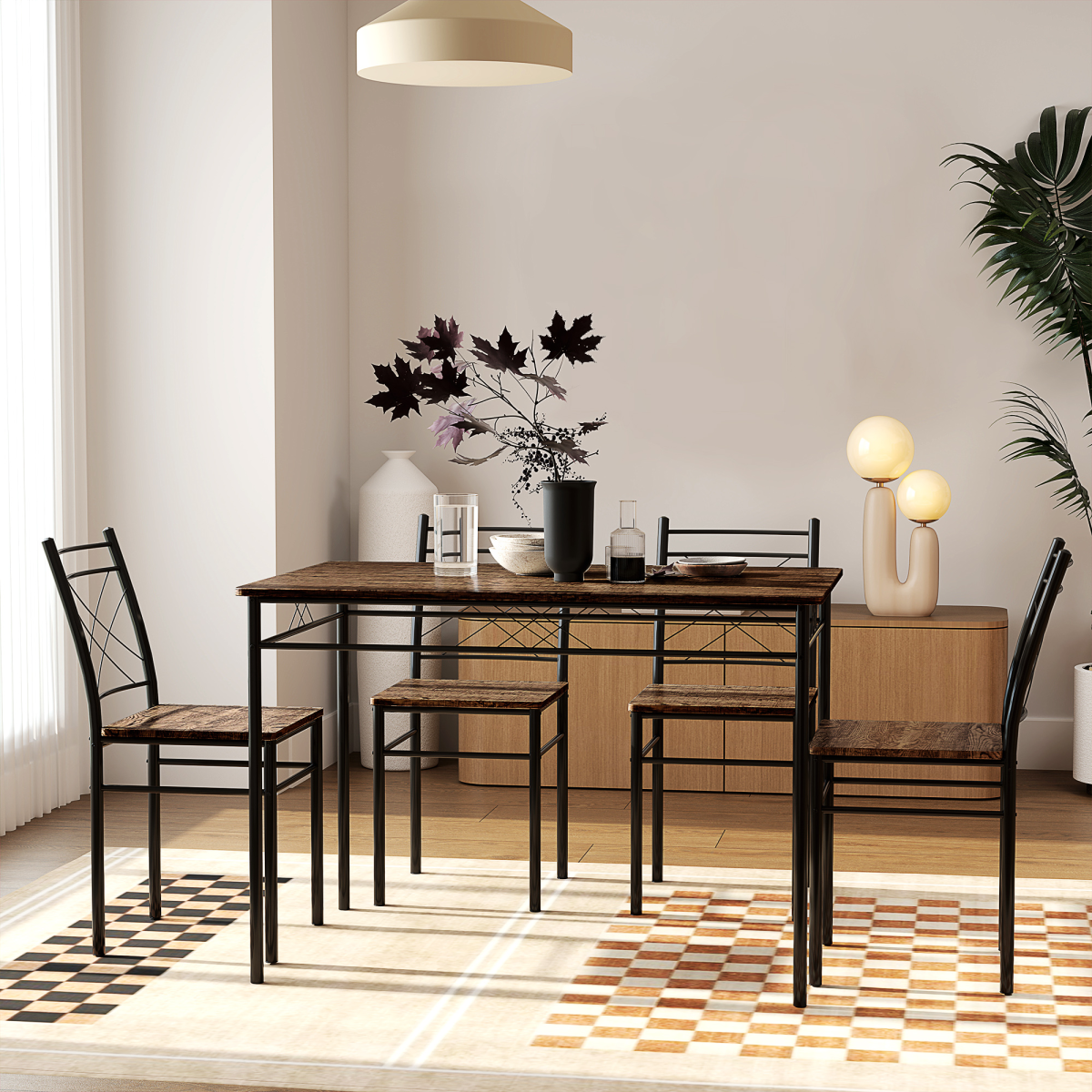 HOMCOM 5 Piece Dining Table and Chairs Set, Space Saving, Oak