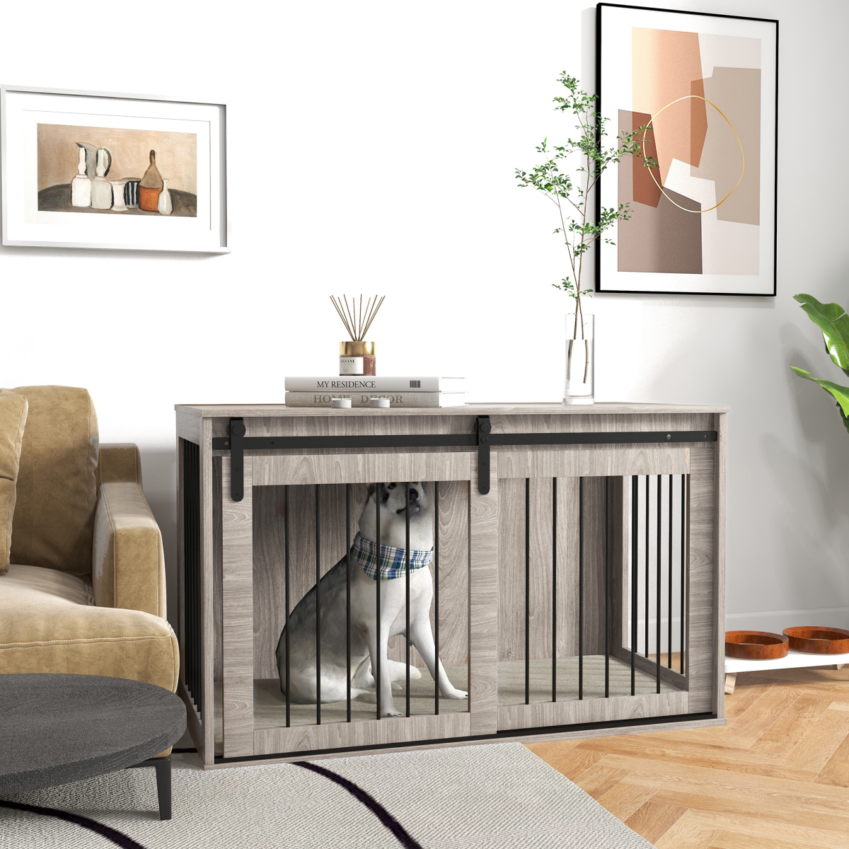 PawHut Dog Crate Furniture with Removable Cushion for XL Dogs - Brown