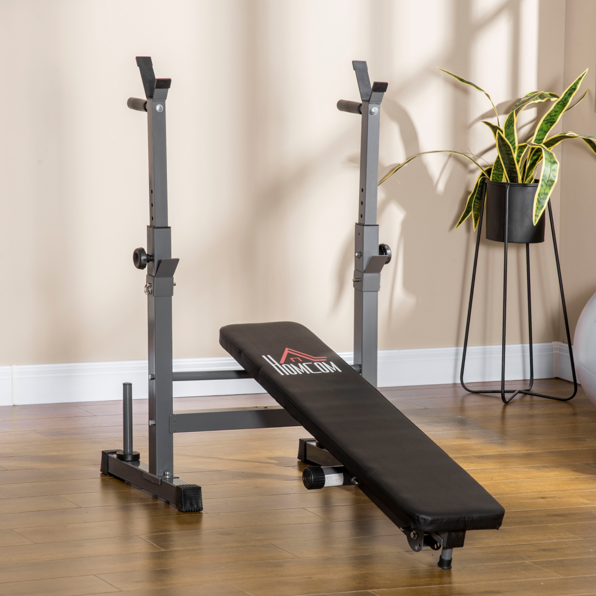 Adjustable Weight Bench Foldable with Barbell Rack and Dip Station HOMCOM