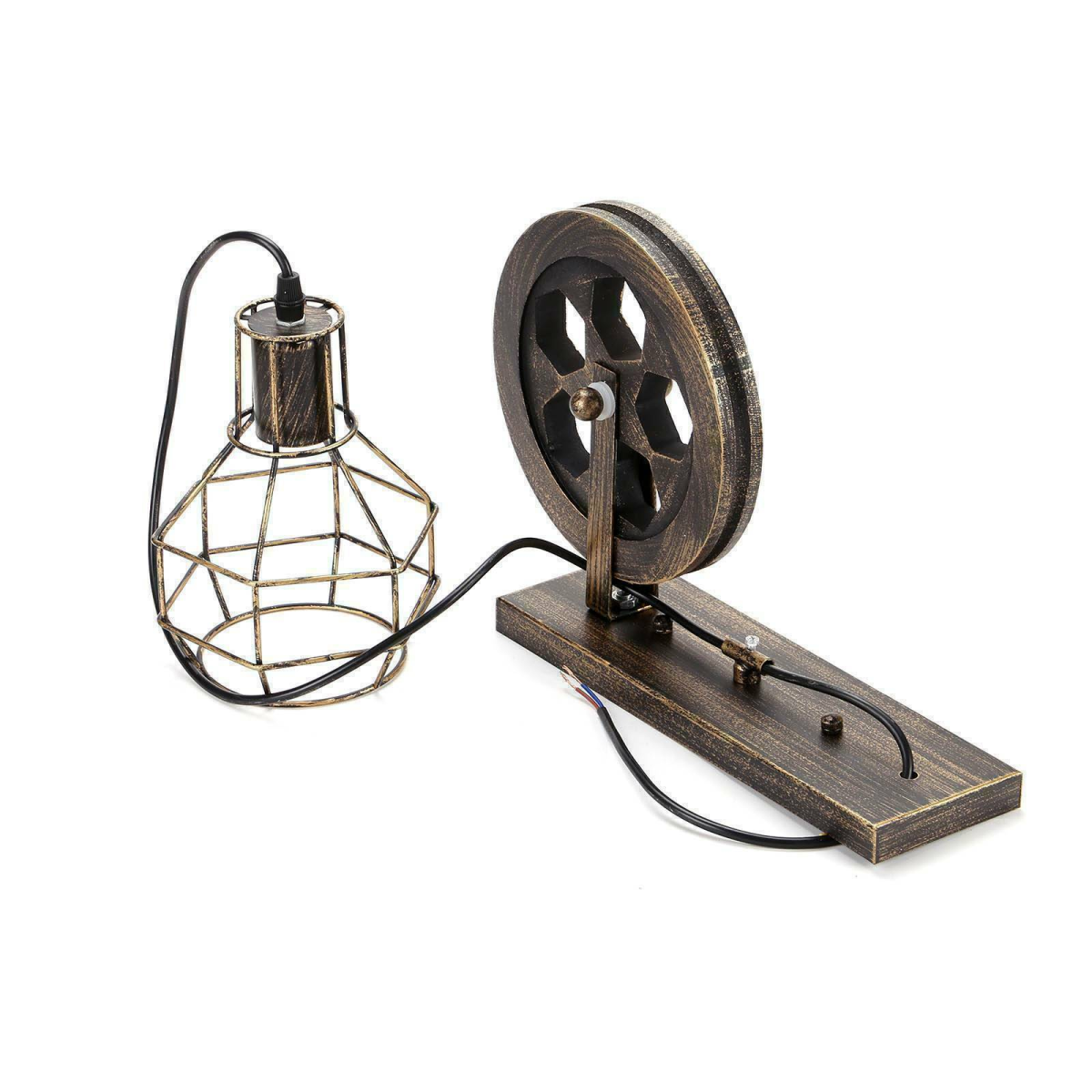 Brushed Copper Retro Industrial Pulley Wheel Cage Wall Light E27~1913