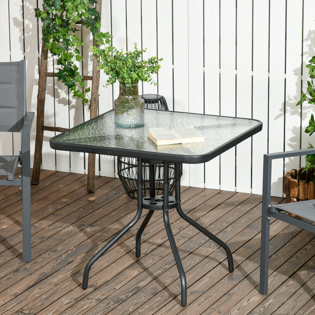 Square Patio Table, Tempered Glass Top Garden Dining Table 76 x 76cm Outsunny