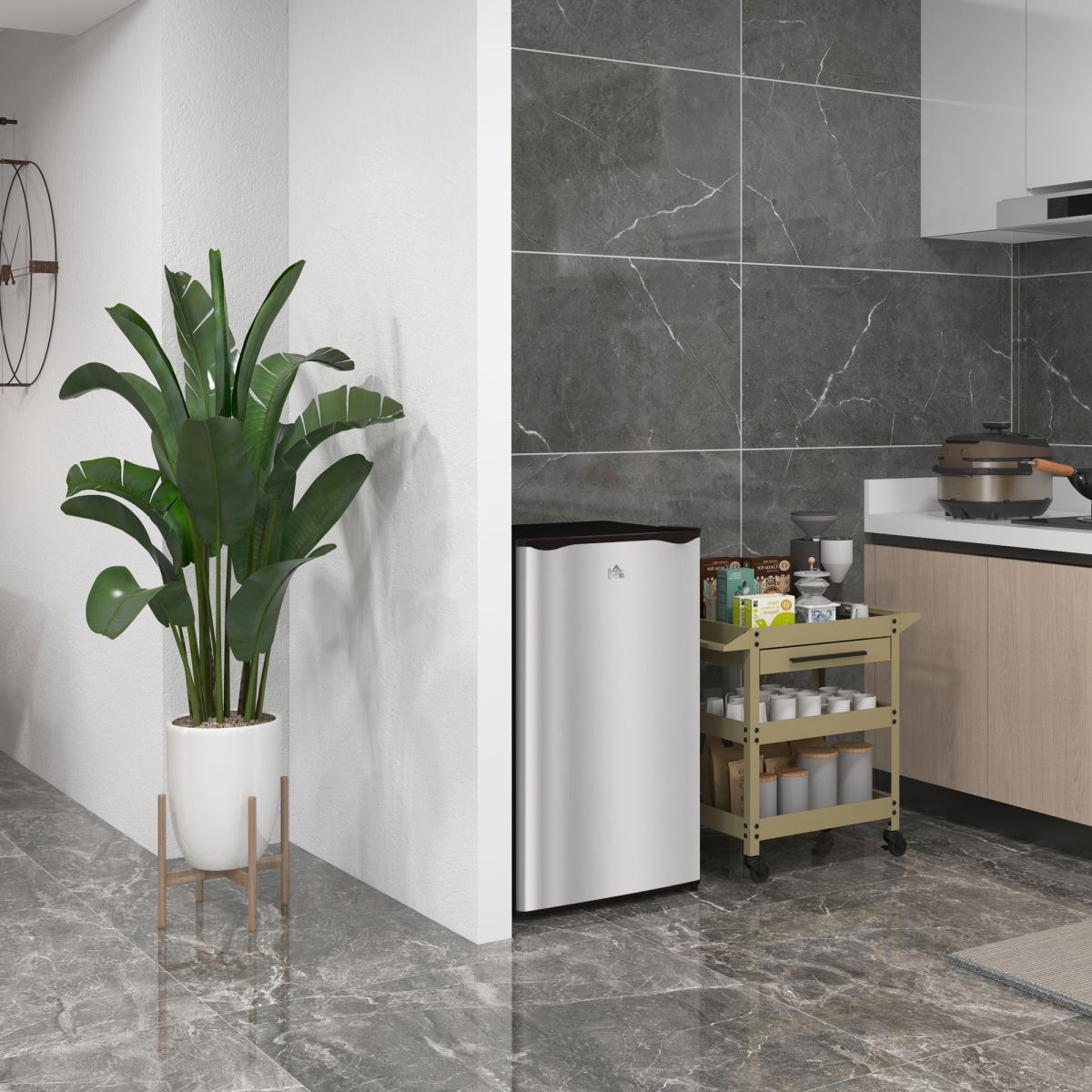 HOMCOM 91L Freestanding Under Counter Fridge Silver Tone