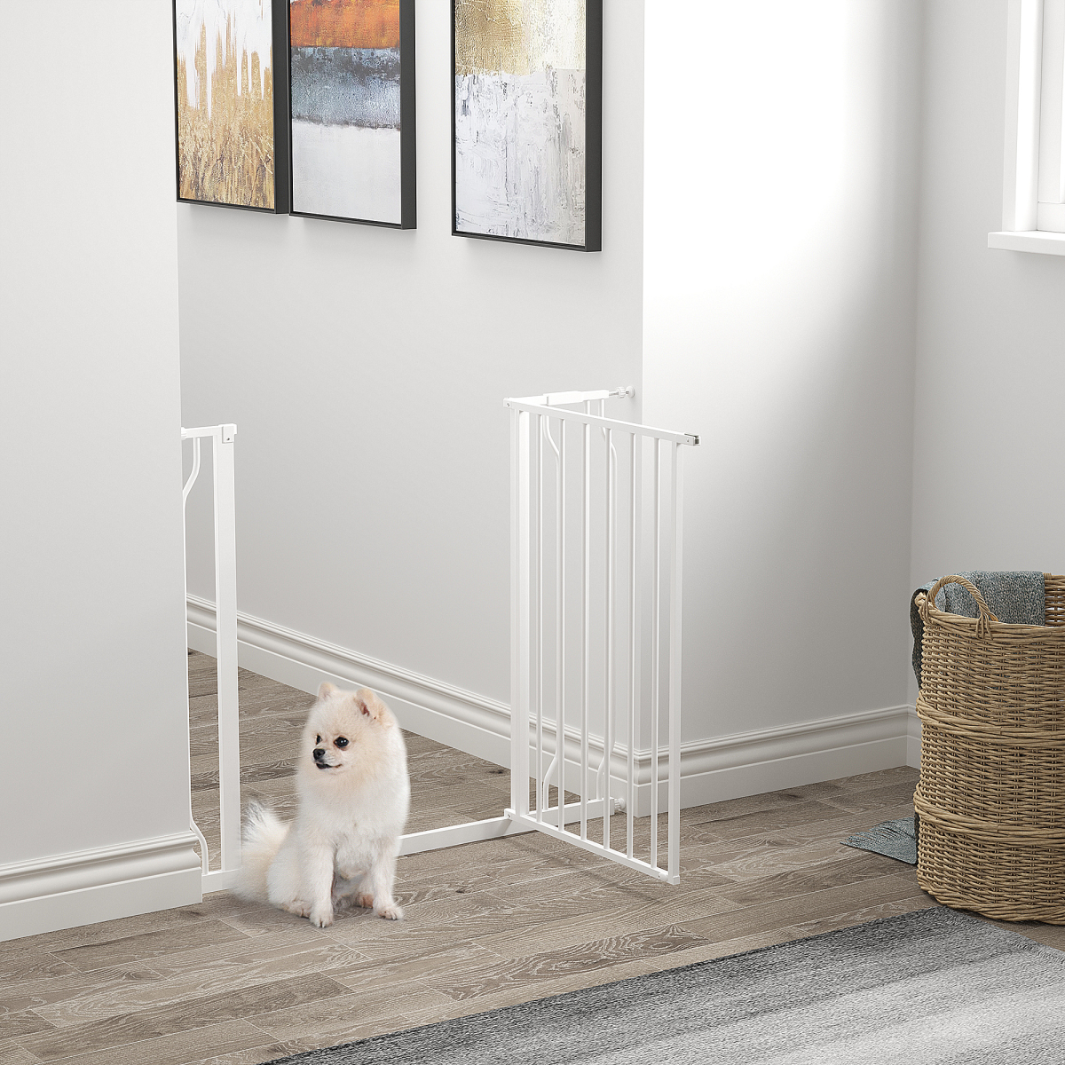 PawHut Dog Gate Wide Stair Gate with Door Pressure Fit, 75-95W cm, White