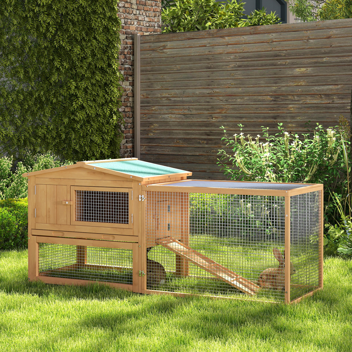 Wooden Rabbit Hutch Enclosure Run House 2 Tier Large Coop Run Pet