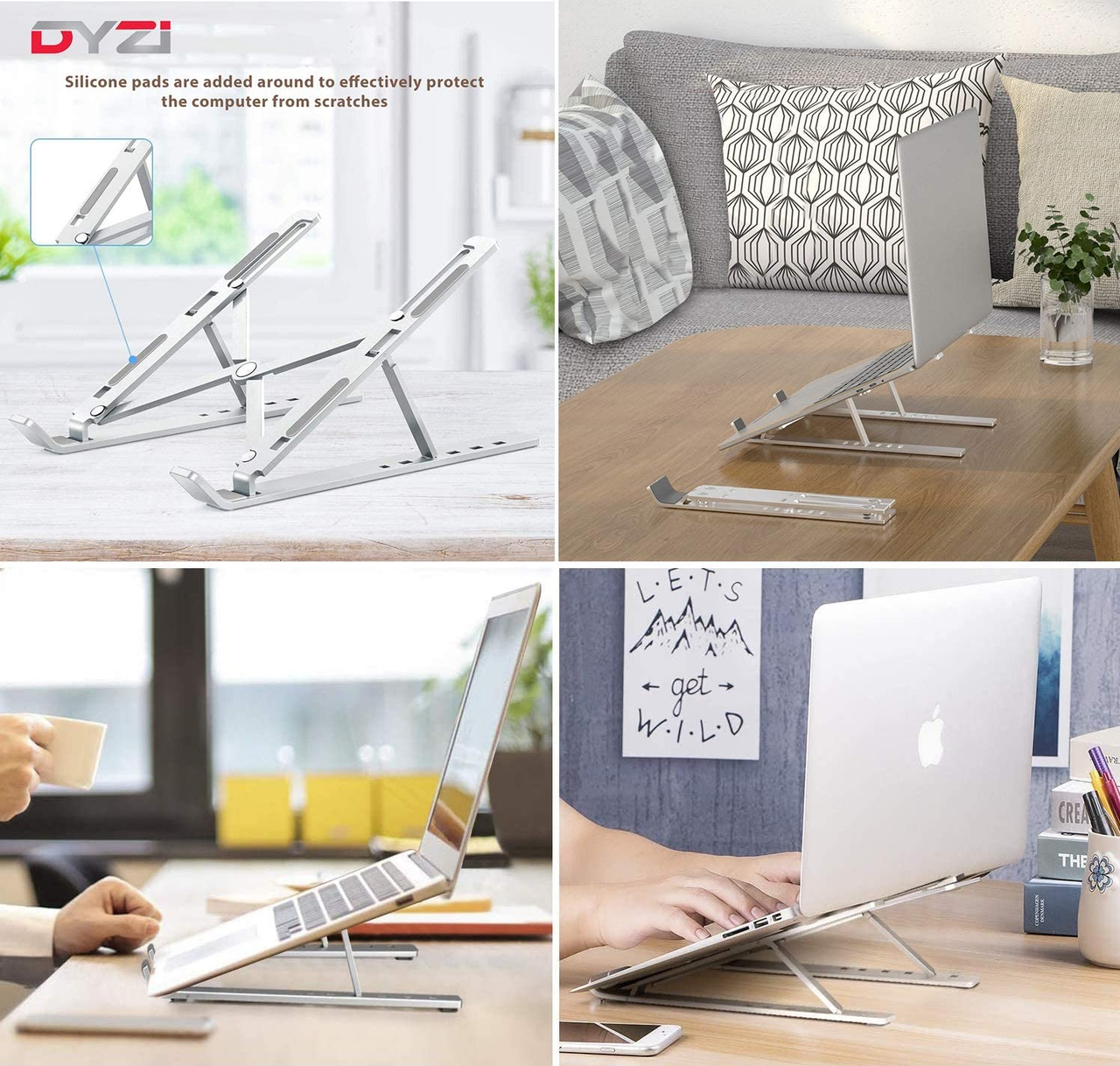 DYZI Laptop Stand-Ventilated Aluminium Laptop Holder for Macbook,Notebook,iPad-Adjustable Lightweight Cooling Stand compatible with Dell XPS,HP,Samsung,Lenovo, 10-15.6" Laptop or Tablet