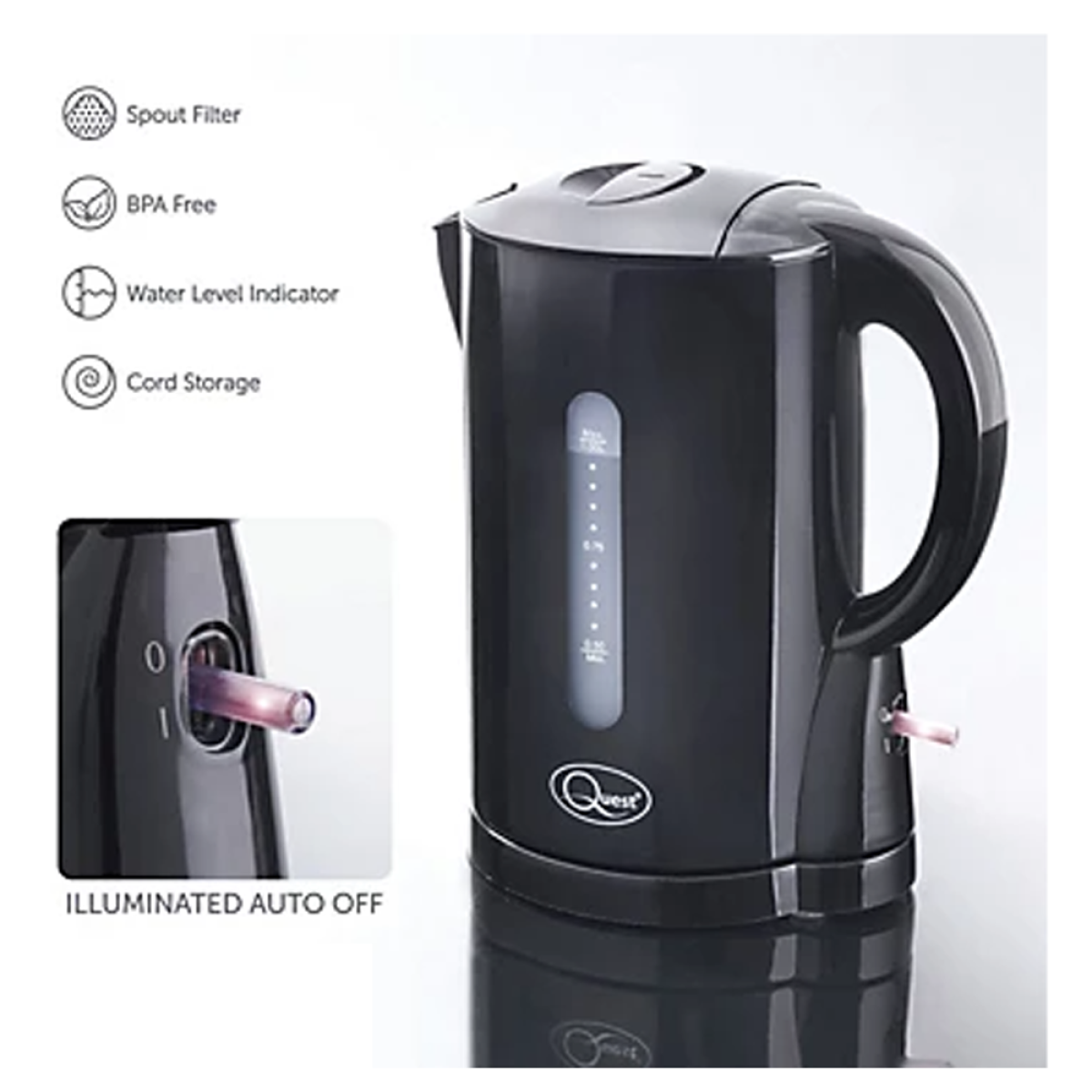 Quest 1L Portable Electric Cordless Jug Kettle - Black 35039