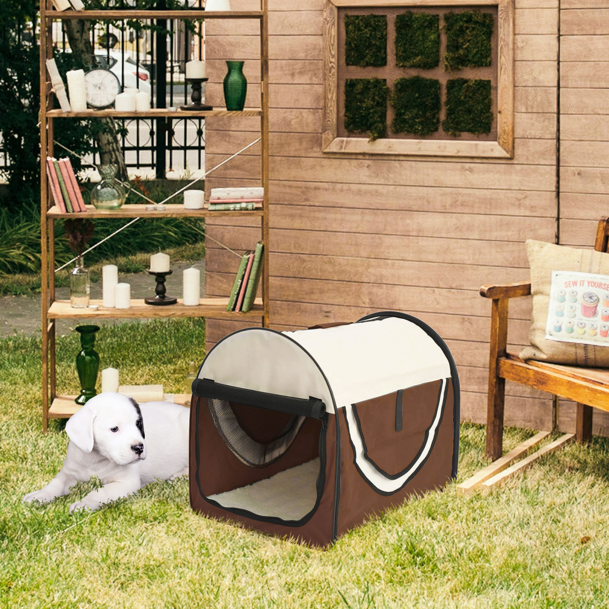 Folding Fabric Soft Pet Crate Dog Cat Travel Carrier Cage Kennel House Brown