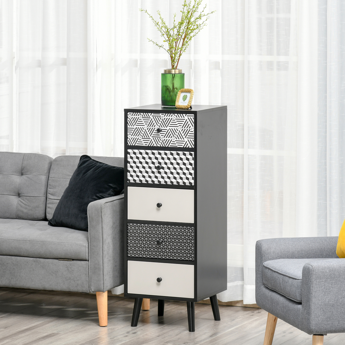 Chest of Drawers, 5 Drawer Dresser, Wooden Storage Cabinet Bedroom, Living Room