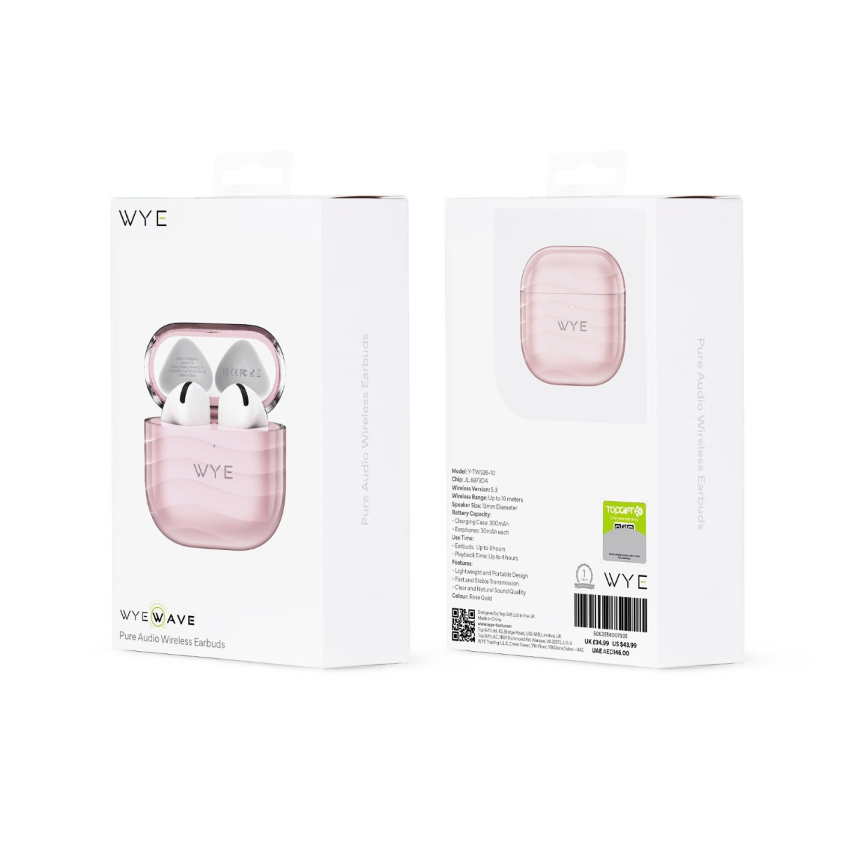 WYEWAVE Pure Audio Wireless Earbuds - Rose Gold