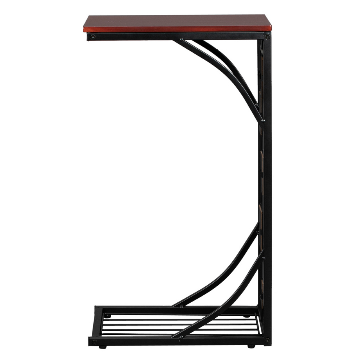 C-Shaped End Table with Gravel Pattern, Brown Top & Black Powder-Coated Base, 30.5*21*54cm