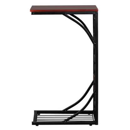 C-Shaped End Table with Gravel Pattern, Brown Top & Black Powder-Coated Base, 30.5*21*54cm