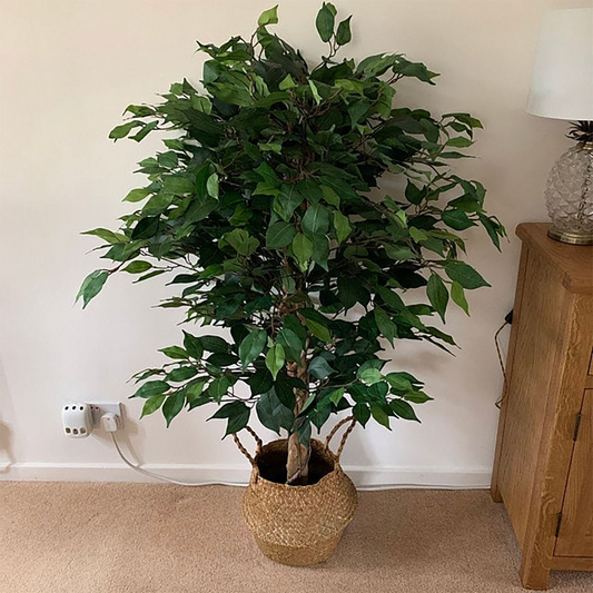 120cm Artificial Ficus Tree / Plant - Large Bushy Shape Copper Metal Planter