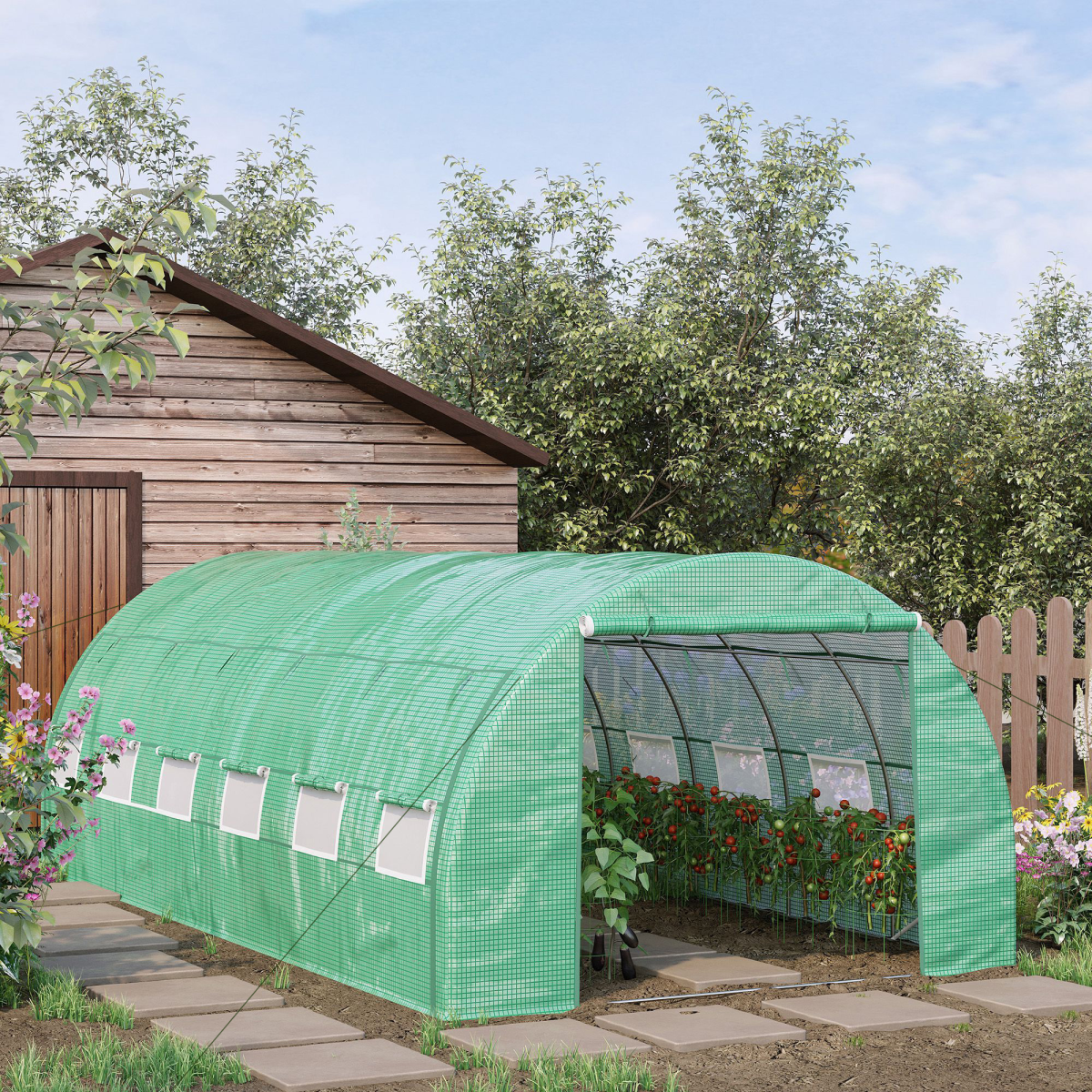 6 x 3 x 2 m Polytunnel Greenhouse Pollytunnel Tent w/ Steel Frame Green