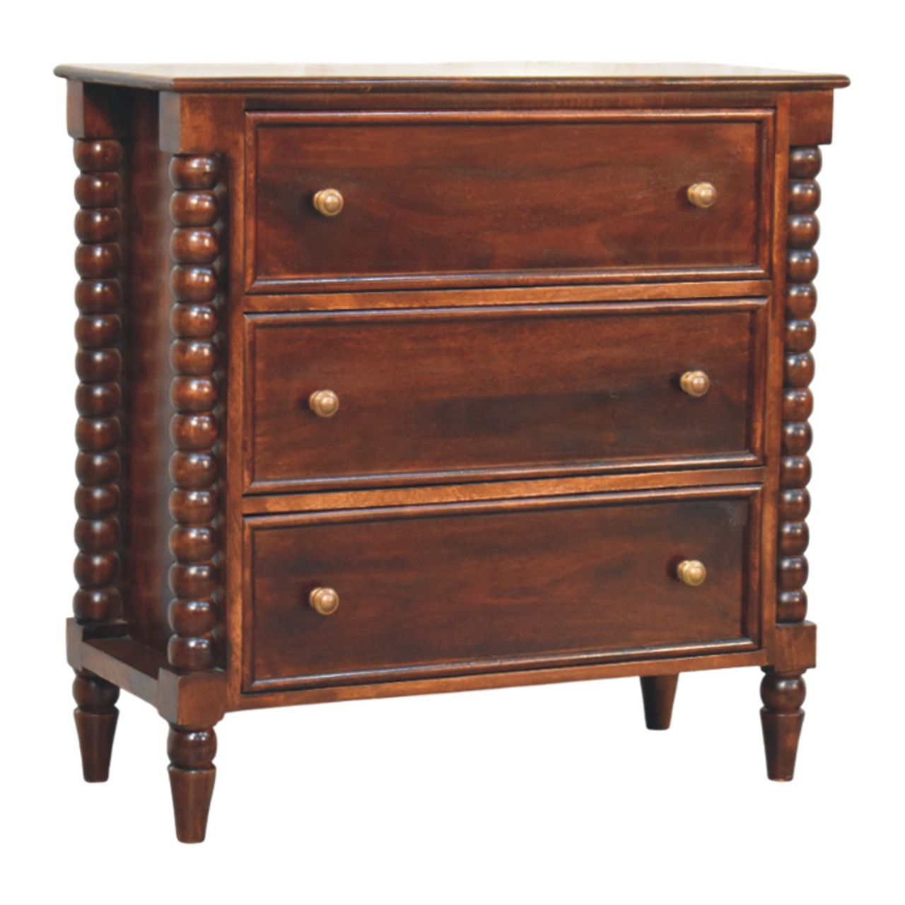 Artisan Furniture Solid Wood Spindle Winewood Chest, 3 Drawers, Brown