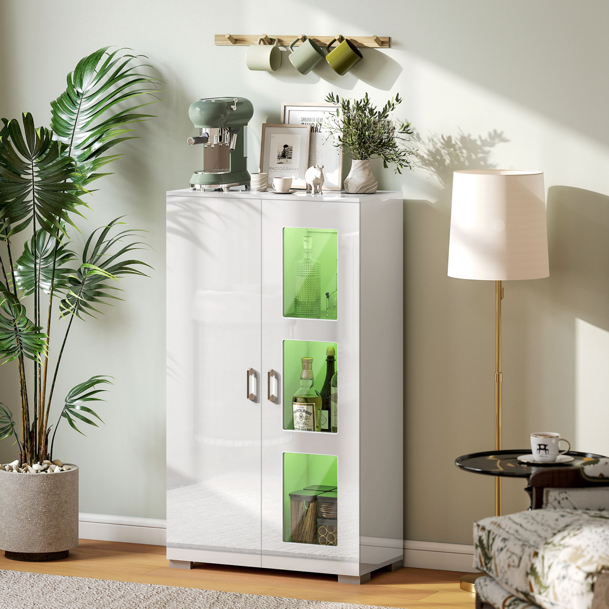 HOMCOM Display Cabinet with Glass Shelves, Sideboard for Living Room, White
