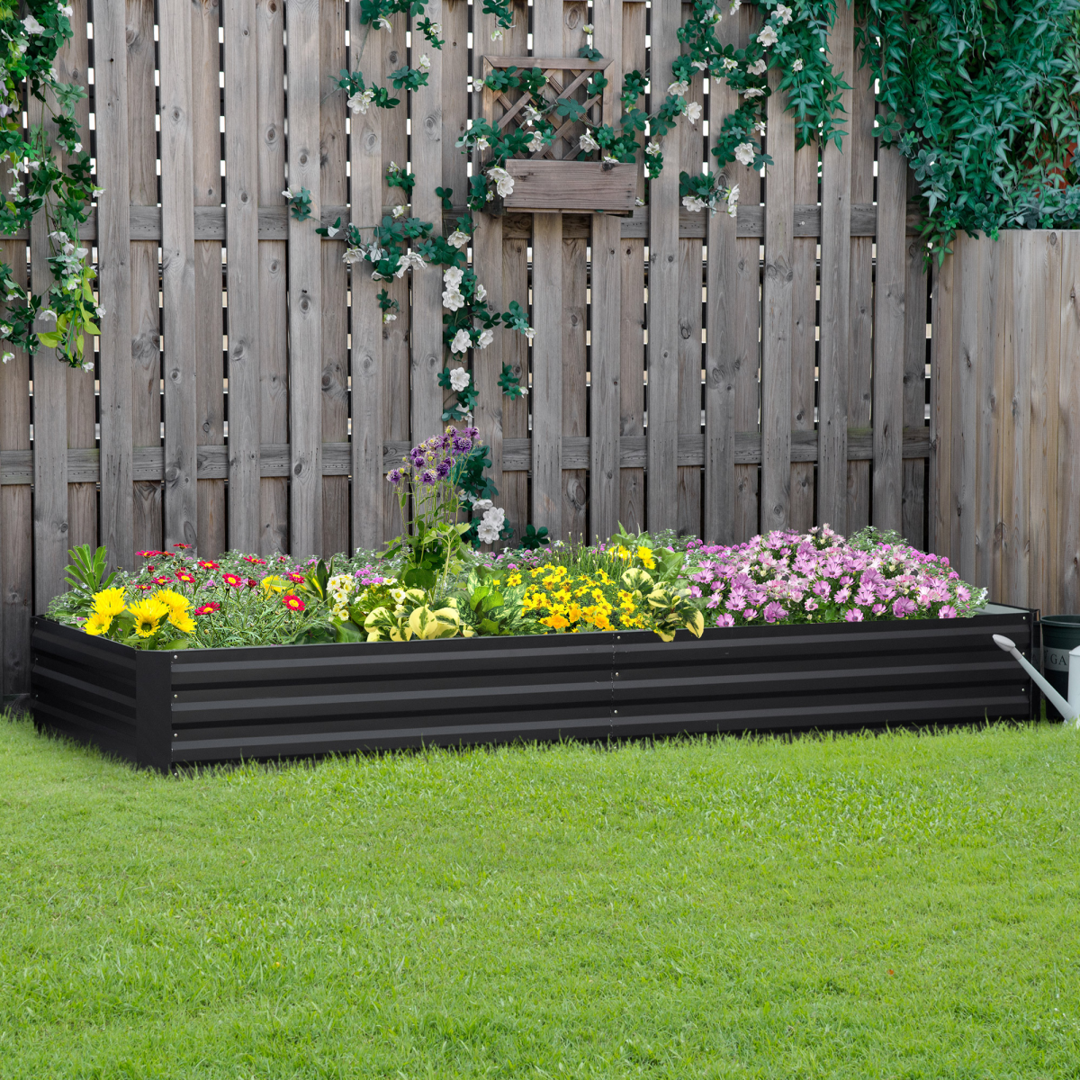 Outsunny Galvanised Raised Garden Bed Metal Planter Box with Open Bottom, Grey