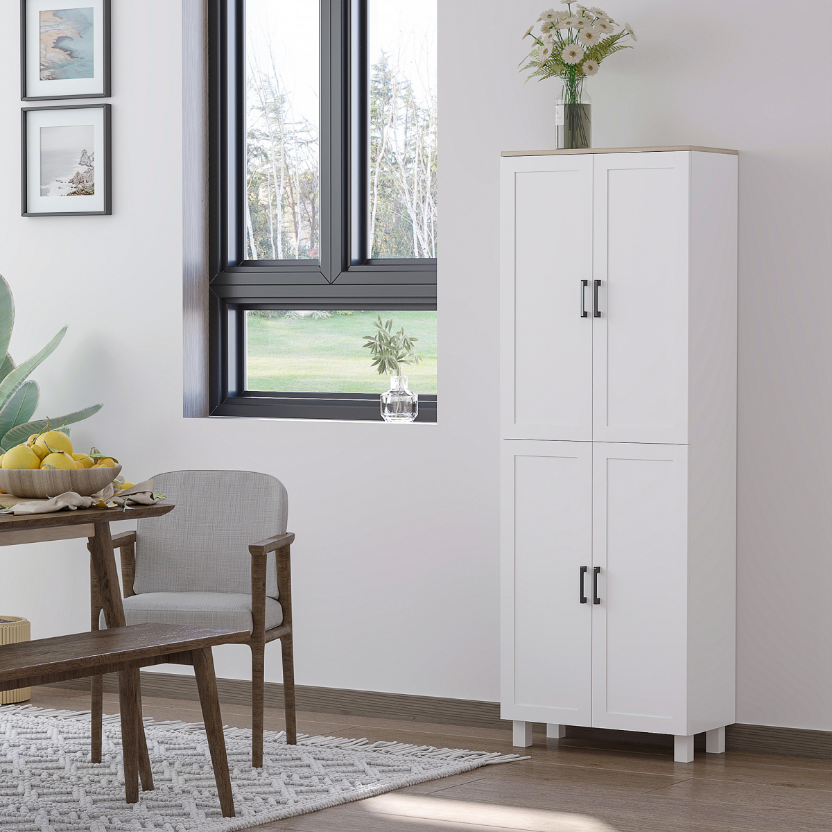 HOMCOM Modern Kitchen Cupboard Storage Cabinet with 4 Shelves, White